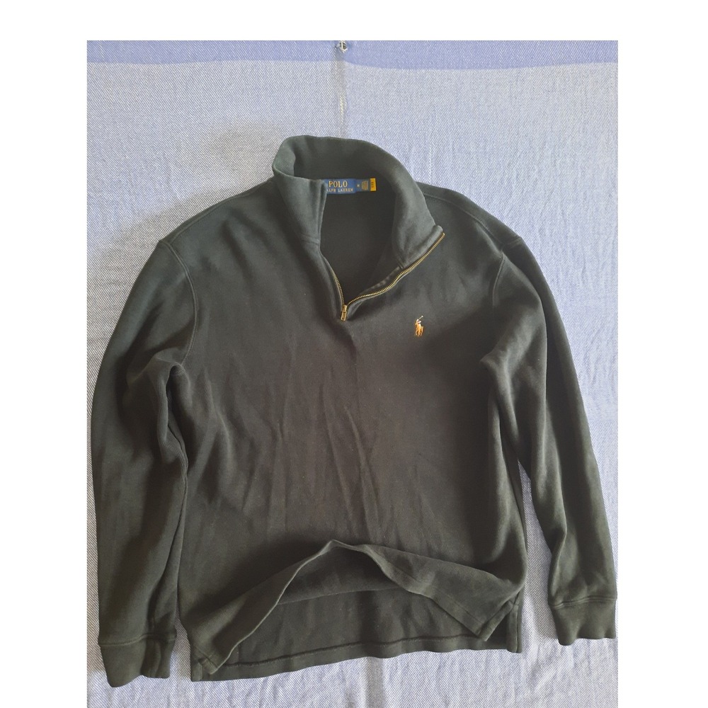 Polo Ralph Lauren Men Medium black Ribbed Cotton Quarter Zip Pullover Sweater